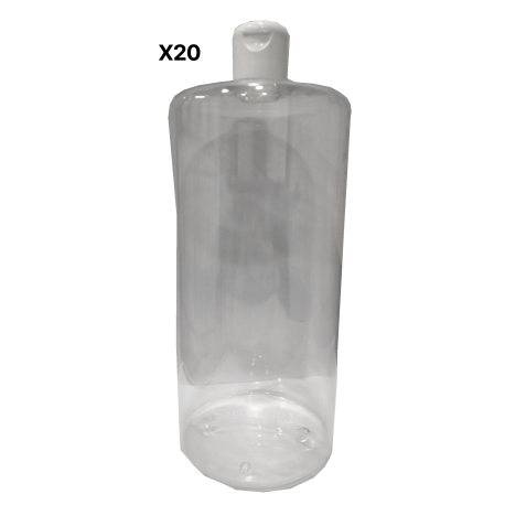 Lot de 20 Flacons PETG Crystal vide de 1000 ml, avec capsule réductrice, spécial huile de massage, soin du corps et soin visage