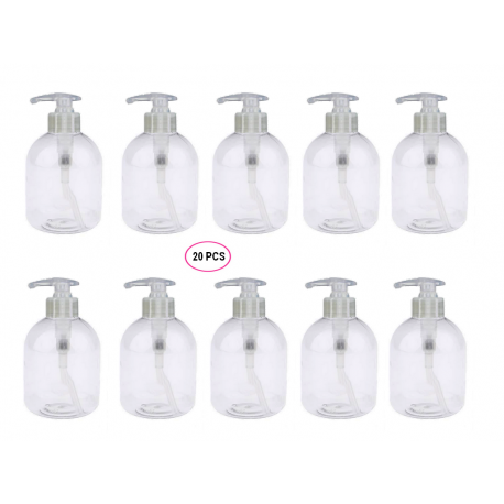 20 Flacons Pompe transparents vides de 300 ml, spécial Conditionnement Gels et huiles