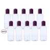 200 Flacons 100ml ovale transparentde , avec bouchon Mauve reducteur Disck Top , spécial conditionnement Gel hydroalcoolique,