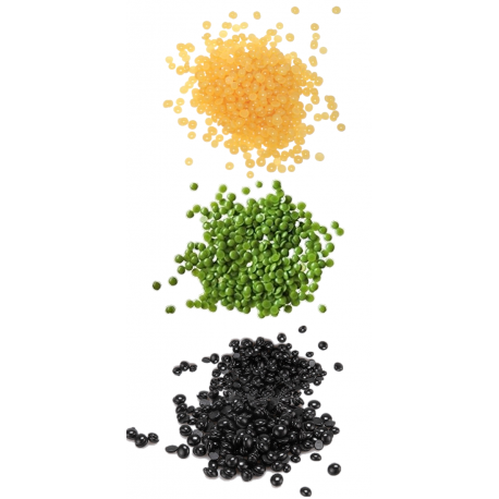 Perles de cire à épiler pelable couleur mixte : Noir, Vert et Jaune Miel, épilation sans bande - 3 sachets de 1000gr, soit 3 KG