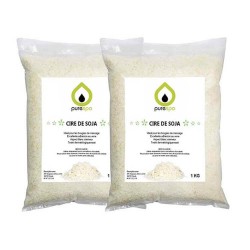 Cire de soja Blanc  2KG (2x1KG) PURESPA, pour fabriquer Bougies et Bougies de Massage