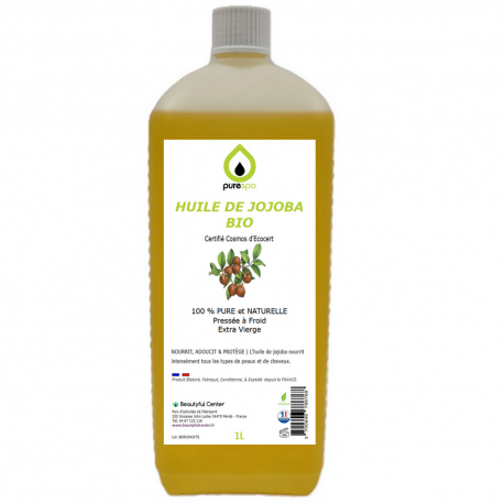HUILE DE JOJOBA BIO 1 Litre - 100% Pure et Naturelle, Pressée à froid & Extra Vierge ,Certifié Cosmos d’Ecocert